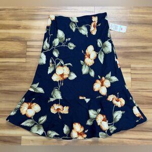 129:  Alfred Dunner Navy Floral A-Line Maxi Skirt with Floral Design - 8